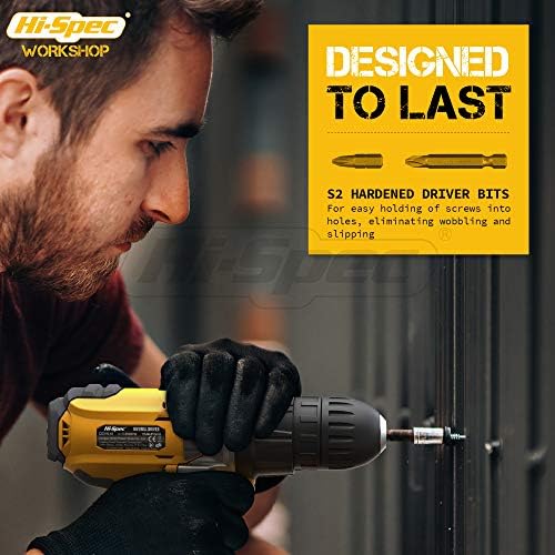 Hi-Spec 58pc Yellow 18V Cordless Power Drill Driver, Bit Set & Case. Complete Home & Garage DIY Tool - Image 5