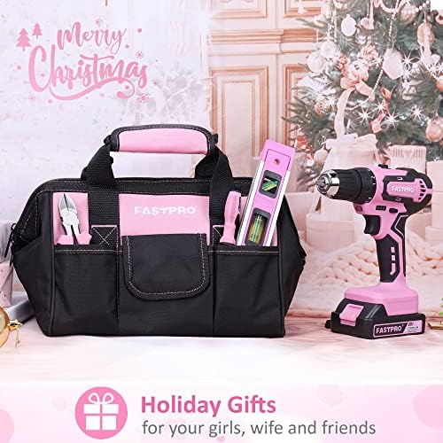 FASTPRO 232-Piece 20V Pink Cordless Lithium-ion Drill Driver and Home Tool Set, Lady's Repairing Kit with 12-Inch Wide Mouth Open Storage Bag - Image 2