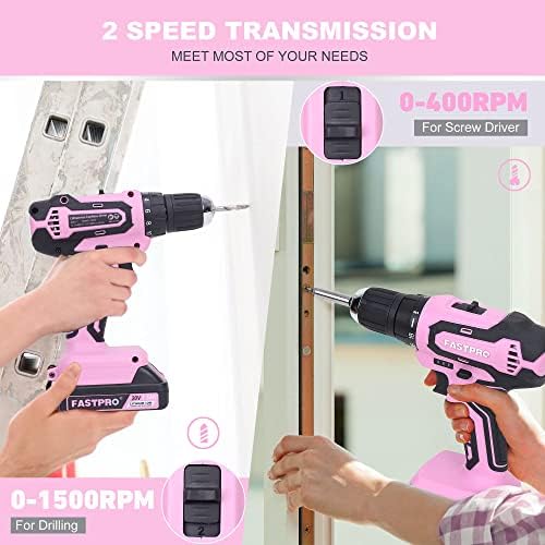 FASTPRO 232-Piece 20V Pink Cordless Lithium-ion Drill Driver and Home Tool Set, Lady's Repairing Kit with 12-Inch Wide Mouth Open Storage Bag - Image 6