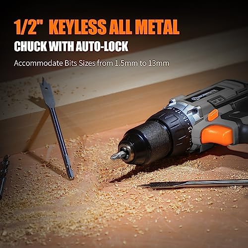 WORKSITE Cordless Drill/Driver Set with 1/2" Metal Chuck, Power Drill Kit with 442 In-lb Torque, 2-Speed Transmission, 2.0A Battery, Fast Charger and 40pcs Accessories - Image 3