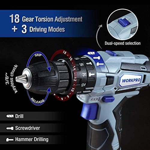 WORKPRO 12V Cordless Drill and Home Tool Kit, 177 Pieces Combo Kit with 14-inch Tool Bag - Image 5