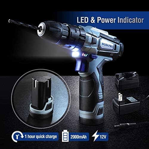 WORKPRO 12V Cordless Drill and Home Tool Kit, 177 Pieces Combo Kit with 14-inch Tool Bag - Image 4