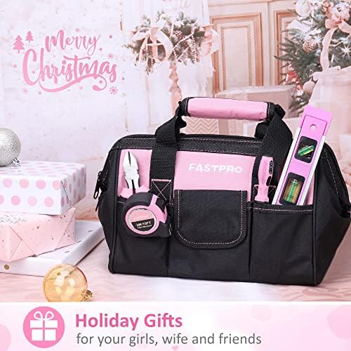 FASTPRO Pink Tool Set, 220-Piece Lady's Home Repairing Tool Kit with 12-Inch Wide Mouth Open Storage Tool Bag - Image 2