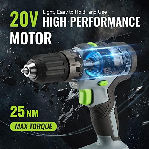 WORKPRO 20V Cordless Drill Driver Kit, 3/8'' Keyless Chuck, 2.0 Ah Li-ion Battery, 1 Hour Fast Charger and 11-inch Green Storage Bag Included - Image 2