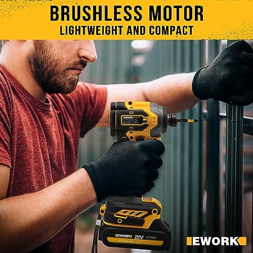 EWORK Cordless Drill and Impact Driver Set, 21V Brushless Power Drill Drivers with (2) 2.0Ah Batteries and (1) Fast Charger, Compact Power Tool Combo Kits (EKC-1018) - Image 5