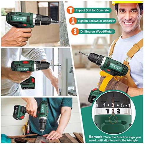 HUYOSEN Cordless Drill Driver, 21V Professional Impact Drill, 46N.M Torque- 3/8''Auto Chuck, 23+1 Clutch, 57 Pcs Accessorie, Built-in LED Power Drill Drivers Set for Drilling Wall Wood Metal DIYs - Image 7