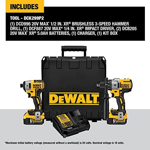 DEWALT 20V MAX Hammer Drill and Impact Driver, Cordless Power Tool Combo Kit with 2 Batteries and Charger (DCK299P2) - Image 2