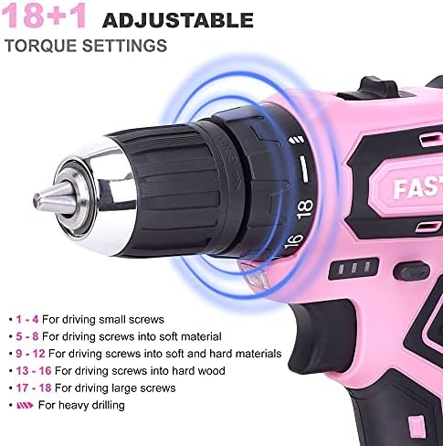 FASTPRO 232-Piece 20V Pink Cordless Lithium-ion Drill Driver and Home Tool Set, Lady's Repairing Kit with 12-Inch Wide Mouth Open Storage Bag - Image 5